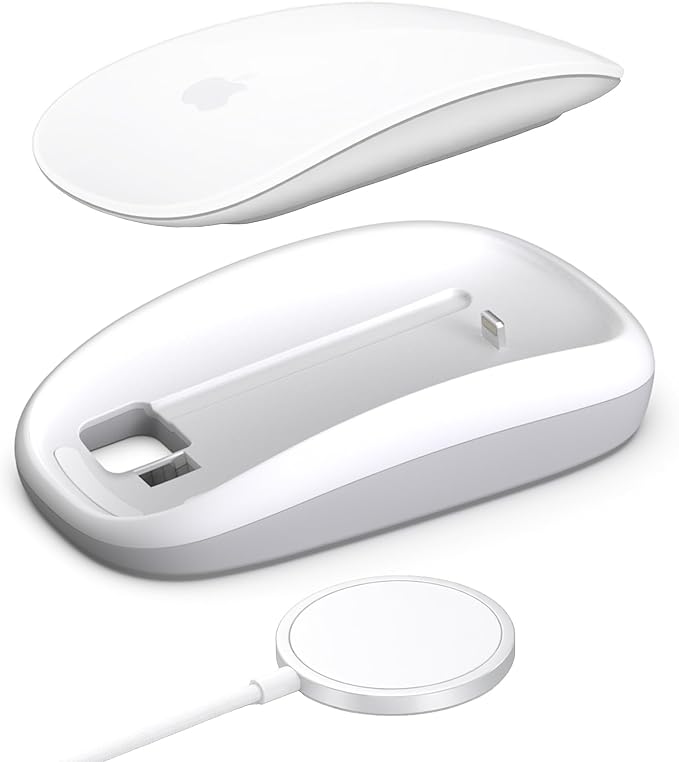 Magic Mouses Charger Base Wireless Charging Dock for Apple Magic Mouse 2 (Lighting) Ergonomic Wand Apple Mouse Grip with MagSafe Charging Support (White)Charger and Mouse not Included