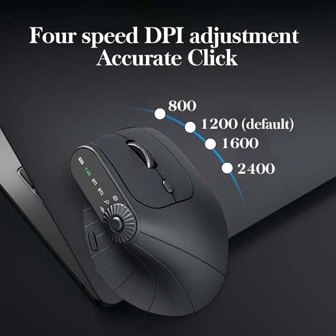 2025 Upgraded Ergonomic Triple-Connect Wireless Mouse Vertical Ergonomic Mouse with 4 Adjustable DPI Bluetooth 5.0&ampUSB Receiver for Laptop/PC/Mac Pain Relief for Office/Gaming/Design (Black)