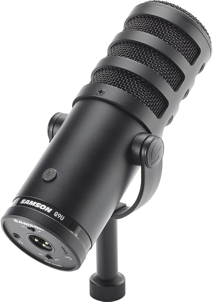 SAMSON Q9U XLR/USB Dynamic Broadcast Microphone Bundled with Mic Table Stand + Wind Screen Pop Filter + XLR Cable + Cleaning Cloth (5 Items)