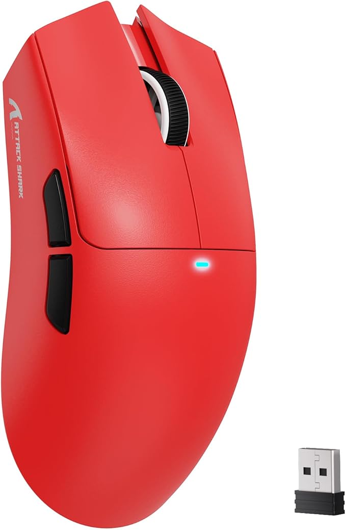 MAMBASNAKE Attack Shark X11SE Lightweight Wireless Gaming Mouse Tri-Mode 2.4G/USB-C Wired/BT 22K DPI PAW3311 Optical Sensor 59g 5 Programmable Buttons 300mAh Battery for PC/Mac(Red)