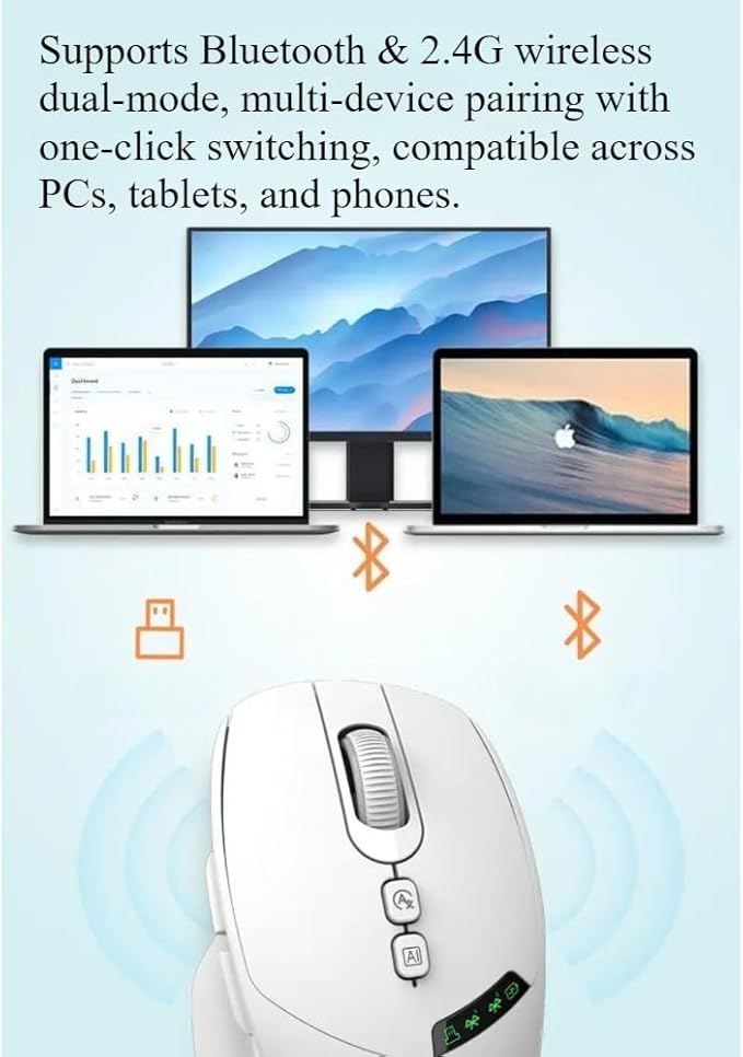 Wireless AI Mouse with ChatGPT | Dual Connection w/h Bluetooth or 2.4G USB Receiver | Voice Typing Real-Time Translation Multi-Device Switching | Ergonomic Computer Mouse for Work &amp Study
