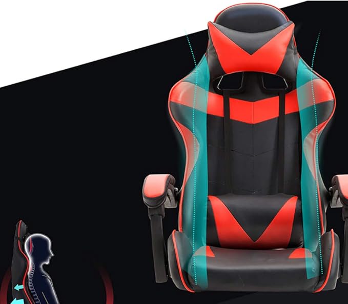 LJJ Gaming Chair with Footrest Game Seat Internet Cafe Competitive Office Computer Chair Home Recliner Adjustable Chair Headrest and Lumbar Support E-Sports Swivel ChairRed