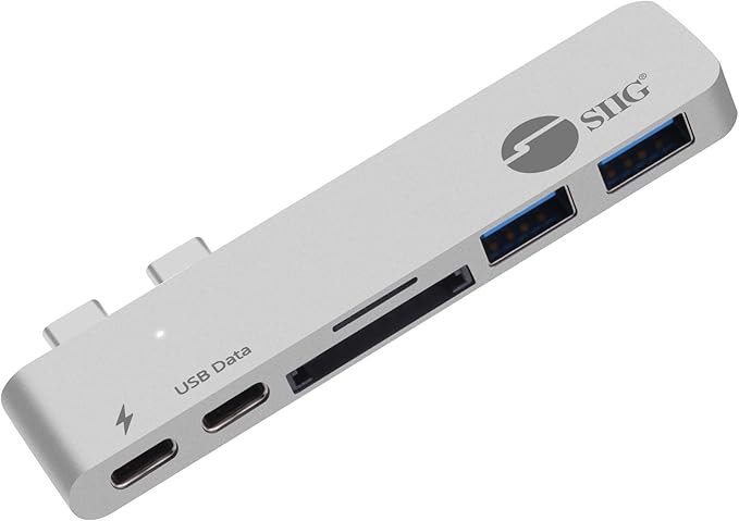 SIIG Thunderbolt 3 USB Type C Hub Adapter for 13 or 15 MacBook Pro - 5k Video Resolution 40Gbps Data Speed - USB C Data Port 2 USB 3.1 SD/Micro SD Card Reader Slot - Silver