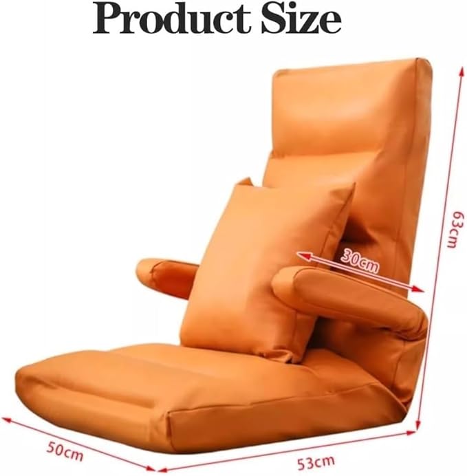 ELEFOCUS Adjustable Floor Chair with Armrest Pillow - 5-Position Comfortable Gaming Recliner Sofa - Padded Lounge Couch(Orange)