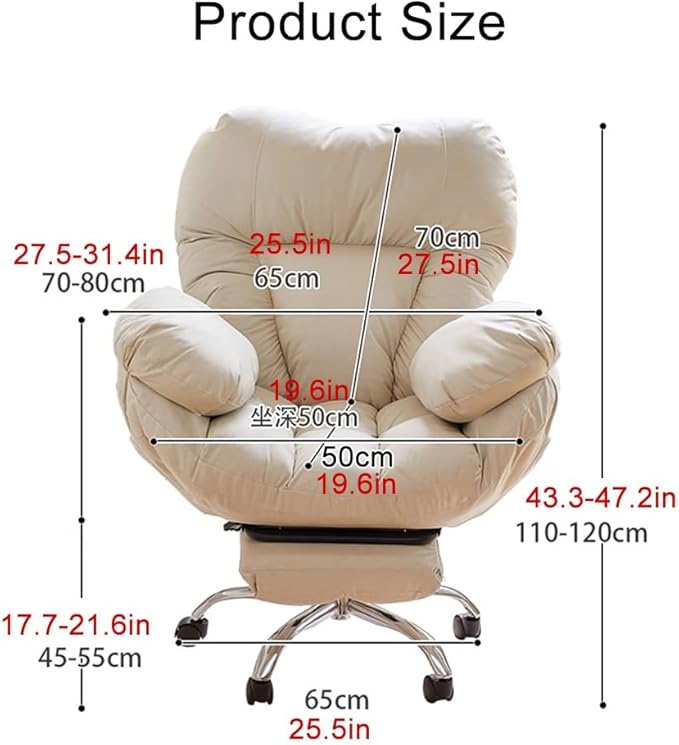 YCKEGEW Lazy Sofa Gaming Chair Office Chairs Recliner Chair for BedroomStudy Chair Ergonomic Lift Chair Backrest Reclinable Home Office Desk Chairs Computer Chair(Light GreyWithout)