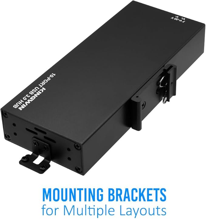 Kingwin Industrial USB 3.0 Hub 10-Port Heavy-Duty Metal Mountable USB Hub with Power Adapter 5Gbps SuperSpeed Powered USB Splitter for PC Laptop Mac POS Systems &amp Factory Automation
