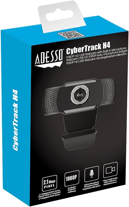 Adesso CyberTrack H4-TAA 1080P HD USB Webcam with Built-in Microphone TAA Compliant Made in Taiwan
