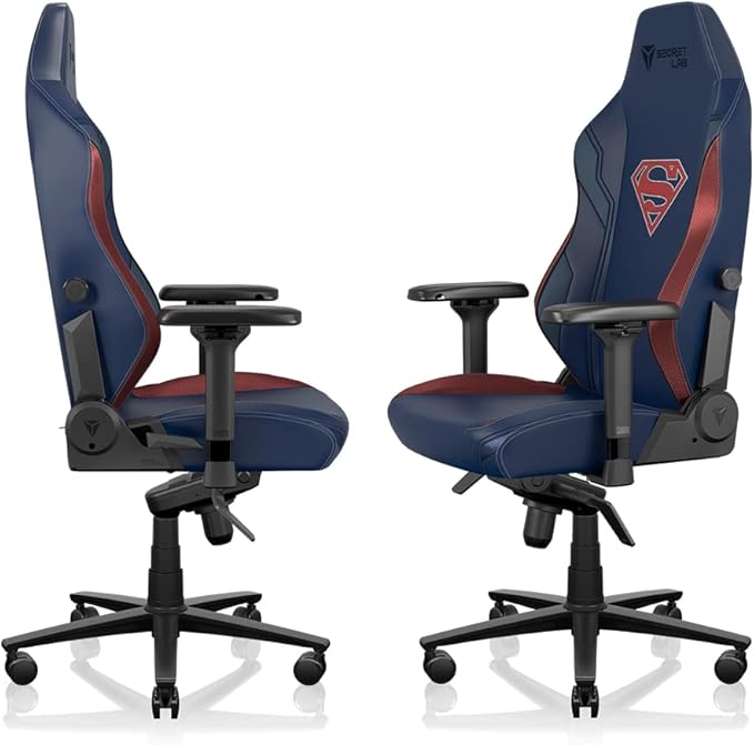 Secretlab Titan Evo Superman Gaming Chair - Reclining - Ergonomic &amp Comfortable Computer Chair with 4D Armrests - Magnetic Head Pillow &amp 4-Way Lumbar Support - Blue/Red - Leatherette
