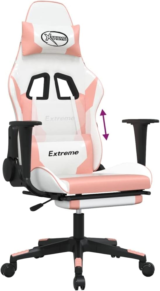Learning Chair Racing Chair Gamer Chair Gaming Chair with Footrest White and Pink Faux LeatherSuitable for Study Bedroom Hotel