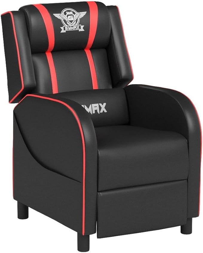 GYMAX Gaming Recliner Massage Gaming Chair with Adjustable Footrest Remote Control &amp Side Pocket Ergonomic Game Lounge Chair Racing Style Single Theater Seat Game Sofa for Adults (Red)
