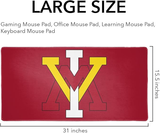 Virginia Military Institute Primary Logo Large Gaming Mouse Pad Desk Mat with Stitched Edges Non-Slip Base for Gamer Home and Office 31.5 x 15.7