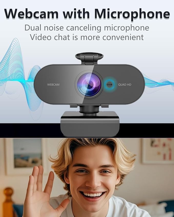2K Webcam for pc with MicrophonePrivacy Cover Slider Streaming Web cam for Mac LaptopUSB External Computer Camera for DesktopBest Full Hd face cam for Video ConferenceGamingZoomTeams