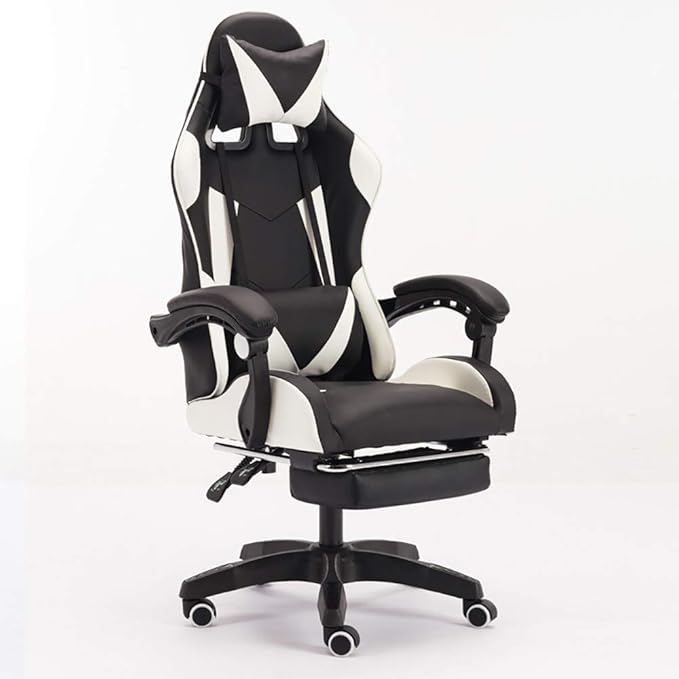 Gaming Chair with Footrest Swivel Chair with Ottoman Headrest and Lumbar Support E-Sports Swivel ChairWhite