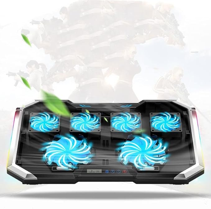 Laptop Cooling Pad RGB Notebook Cooler Laptop Fan Stand Adjustable Height with 6 Quiet Fans and Phone Holder Computer Chill Mat for 18 Inch Laptops - LED Light
