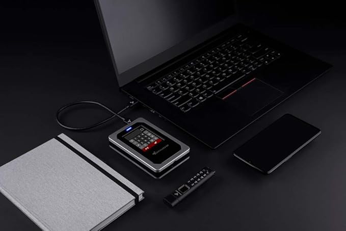 DataLocker DL4 FE 1 TB Password Protected Hardware Encrypted HDD Easy Screen Guided Use AES 256 IP64 Dust TAA Compliant Trusted Supply Chain OS Independent USB-C/USB-A