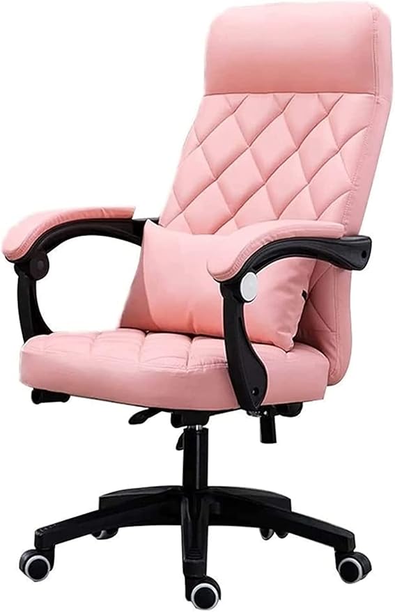 Office Recliner Office Chair Computer Table and Chair PU Leather Game Chair Lunch Break High Back Ergonomic Racing Chair Chair (Color:Pink)