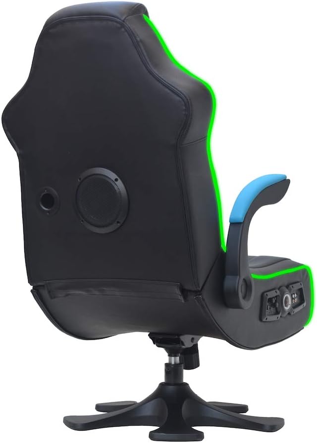 X Rocker CXR3 2.1 Dual Audio LED Gaming Chair with Flip-Up Arms Integrated 2.1 Audio System Bluetooth Wireless 5134201 32.1 x 24.8 x 40.55 Black and Teal