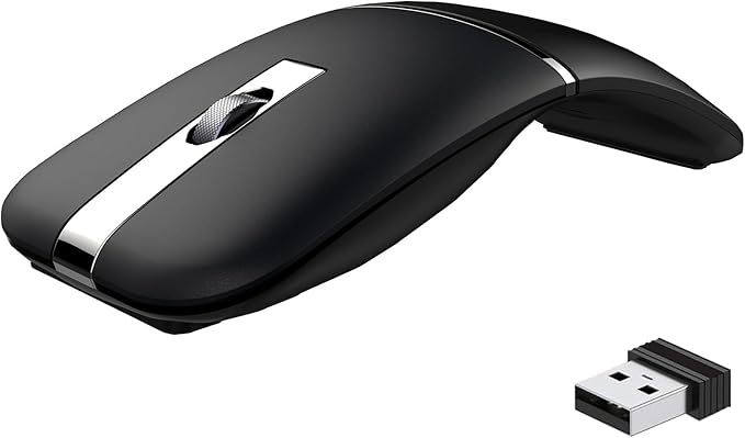 Bluetooth Wireless Arc Travel Mouse Dual Model (2.4G+BT5.1) Rotating Foldable Mouse for Microsoft Rechargeable Slim Portable Mice for Laptop Notebook PC MacBook Chromebook Lenovo - Black
