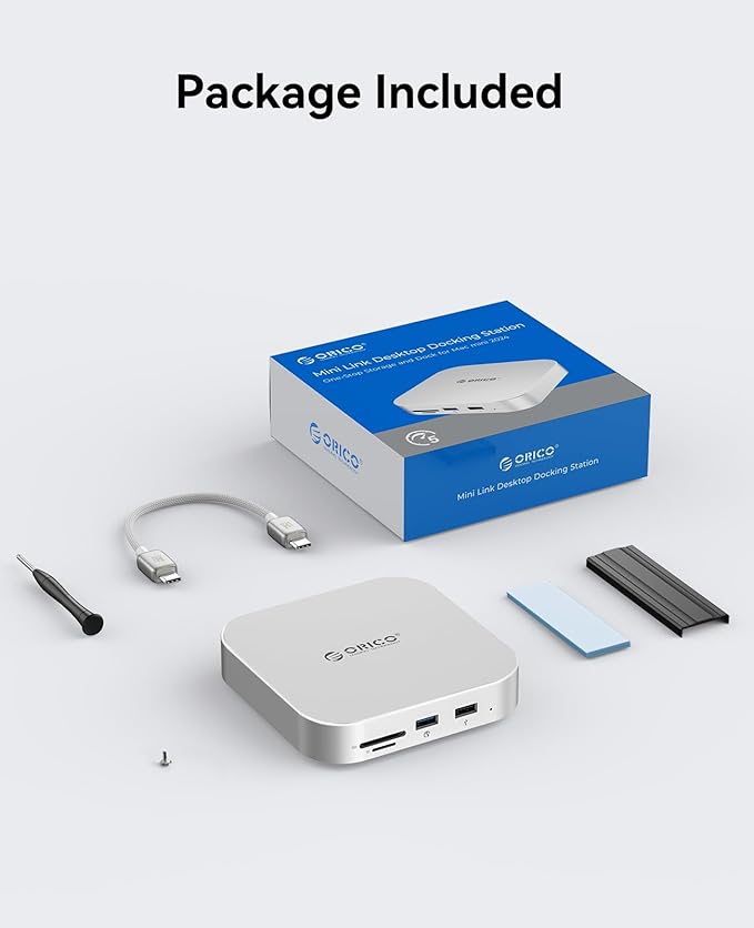 ORICO MiniLink Mac mini M4 Hub with SATA SSD Enclosure 5Gbps(480MB/s) USB 3.0 Port SD 3.0/TF 3.0 Card Readers 3.5mm Headphone Jack and Microphone Jack (M410P)