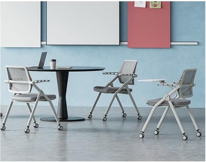 【1 Pack】 Comfortable Home Office Foldable Office ChairFolding Chair with Wheels Desk Chairs for Bedroom with Padded Seats Small SpacesGaming Ergonomic Foldable armrest360 Degree RotationGrey
