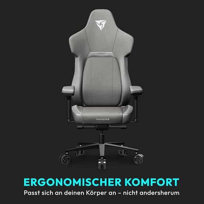 THUNDERX3 CORE Gaming Chair for Adults Ergonomic Office Chair High Back Desk Chair Synchronous Tilt Forward Tilt 360° Self-adjusting Lumbar Support Multipurpose Footrest Fabric Loft Light Grey