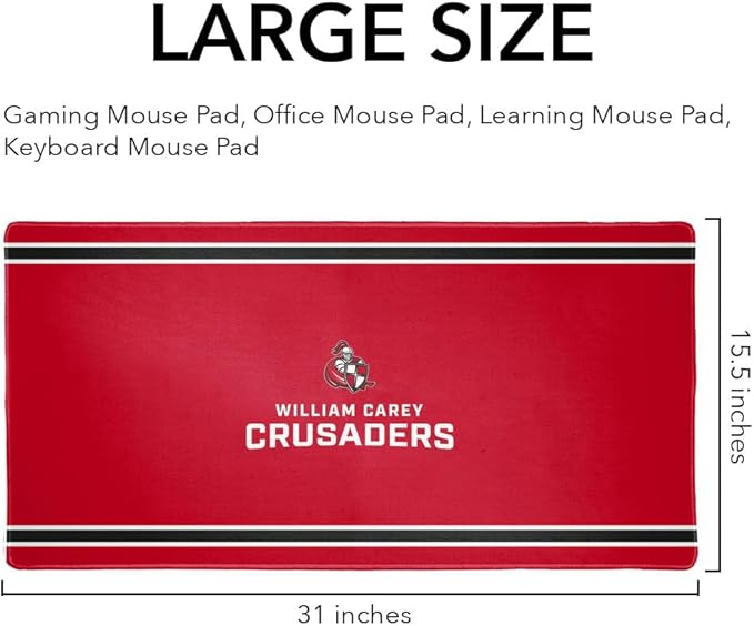 William Carey University Crusaders Primary Logo Stripes Large Gaming Mouse Pad Desk Mat with Stitched Edges Non-Slip Base for Gamer Home and Office 31.5 x 15.7