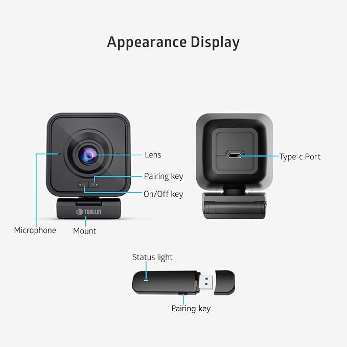 TOALLIN 1080P HD Wireless Webcam for PC Built-in Noise-Canceling Microphone Wireless Computer Camera for Video Conferencing Live Streaming and Online Video Calls