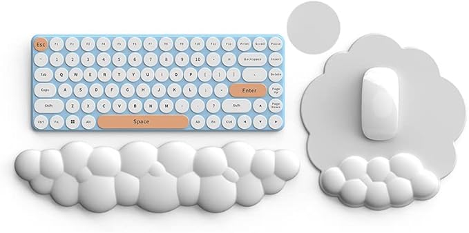 Cloud Keyboard Wrist Rest and Mouse Pad with Wrist Support Set Ergonomic PU Leather Mouse Pads Pain Relief Memory Foam Non-Slip Mousepad for ComputerLaptopWhite