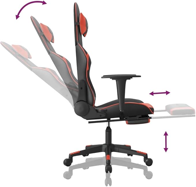 Massage Gaming Chair with Footrest Black&ampRed Faux Leather Gaming Chair with Ergonomic Design Adjustable Features - for Gamers and Office Use