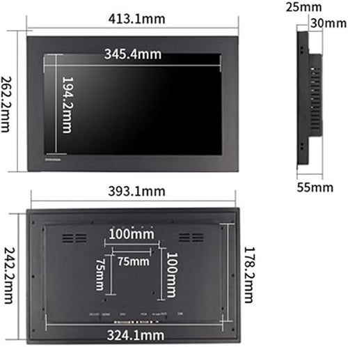 15.6 Inch Industrial 10-Point Touch Monitor Open Frame HDMI/VGA/DVI Interface Built-in Speakers Capacitive Touch Screen Technology Metal Frame (Touchscreen 15.6)