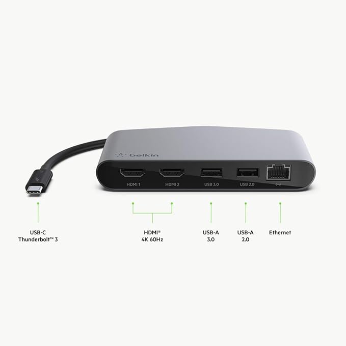 Belkin Thunderbolt 3 Dock Mini HD With Cable - Usb C Hub - Usb C Docking Station For Macos &amp Windows Dual 4K @60hz 40Gbps Transfer Speed With Ethernet Port BLACK