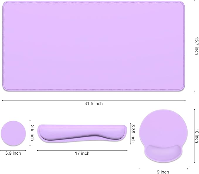 Dapesuom Large Gaming Mouse Pad Mouse Pads with Wrist Rest Wrist Support 4in1 Big XXL Desk Mat Desk Pad + Ergonomic Mousepad + Memory Foam Keyboard Mat Wrist Rest + Coaster Set for Computer Purple