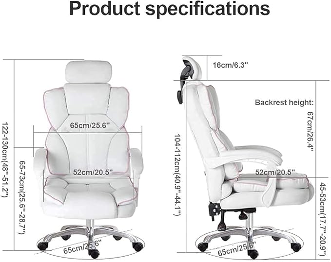 Katzowen Office Computer Chair Pink Gaming Chair for Girls Ergonomic Office Chair with Headrest Pu Leather Executive Chair Adjustable Reclining with Footrest Pink (Color : White)