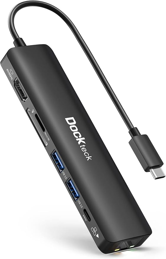 USB C Hub 4K 60Hz Dockteck 7-in-1 USB C PD Ethernet Hub Dongle with 4K 60Hz HDMI 1Gbps Ethernet 100W PD 2 USB 3.0 SD/Micro SD for MacBook Air/Pro M1 2020 iPad Pro 2021 iPad mini 6 and More