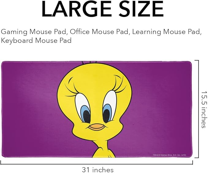 Looney Tunes Tweety Bird Large Gaming Mouse Pad Desk Mat with Stitched Edges Non-Slip Base for Gamer Home and Office 31.5 x 15.7