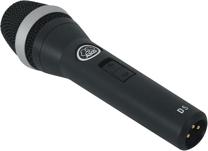 Audiosavings Bundle:(1) AKG D5S Dynamic Cardioid Pattern Vocal Microphone with On/Off Switch D5 S Mic Bundle with (1) Rockville RVMIC4 Round-Base Microphone Stand with Hand Clutch (2 Items)