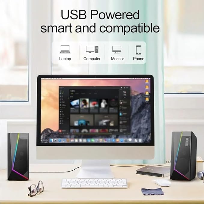3.5mm Stereo Surround Music RGB Speakers Sound Bar for Computer 2.0 PC Home Notebook TV Loudspeakers