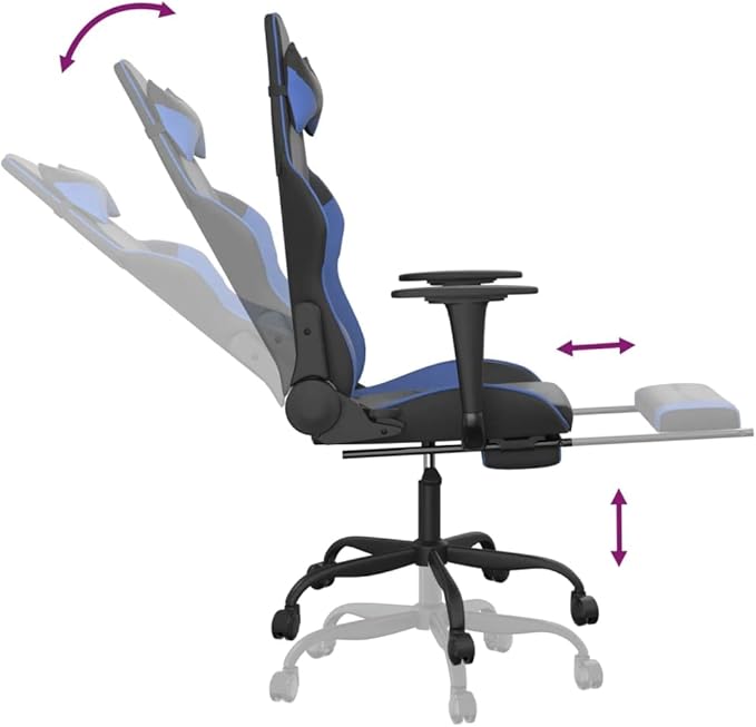 SKM Massage Gaming Chair with Footrest Black&ampBlue Faux Leather (16.4 KG/36.08 LBS)