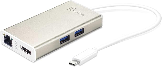 j5create USB C Hub Multi-Adapter Docking Station with HDMI 4K 2X USB 3.1 SuperSpeed Ports Ethernet Power Delivery 2.0 (JCA374)