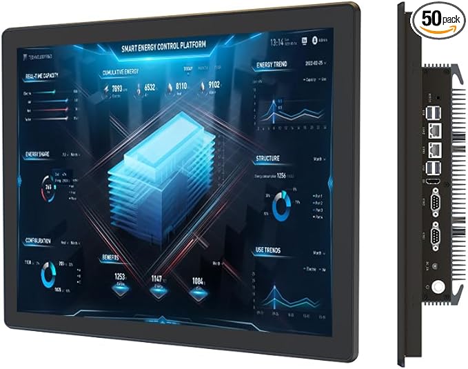 YEYO 15.0 Industrial Computer Touch Screen 10 Point Touch Industrial Computer Resolution 1024 * 768 450nit RJ45*2 USB*4 com*2 HD*1 WiFi+BT(J6412/8+128)