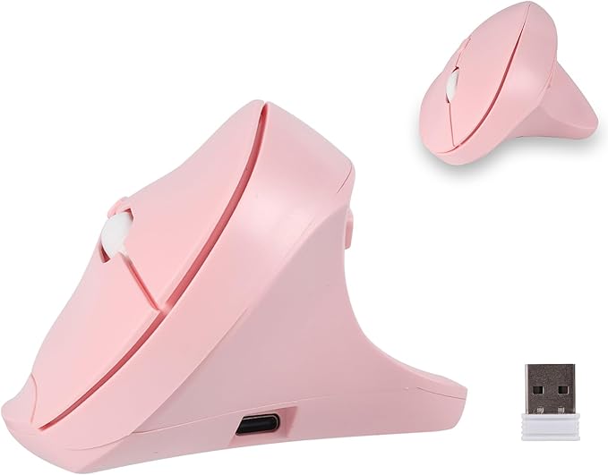 Wireless Silent Ergonomic Vertical Mouse - Dual Mode 2.4G/Bluetooth Rechargeable Type C Pain Relief for Office and Home Use Compatible with Laptop &amp PC (Pink)