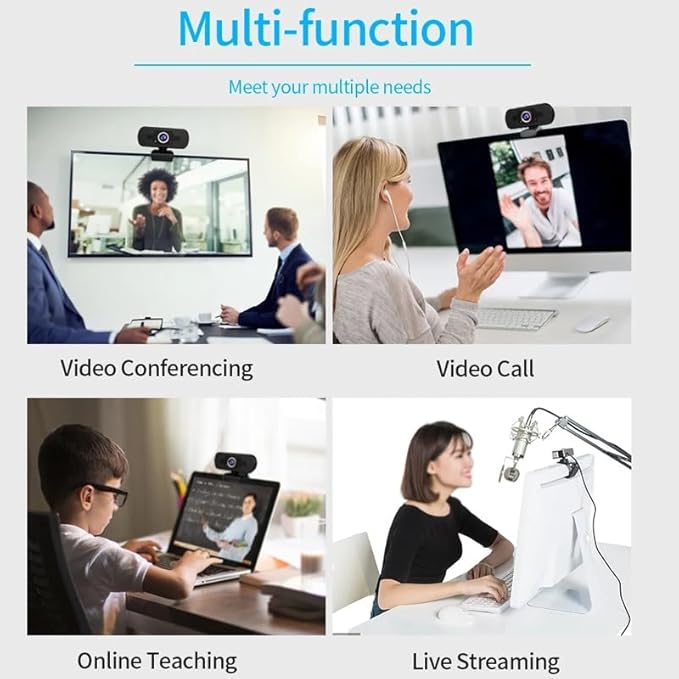 Webcam with Cover Microphone Streaming Computer Web Camera Cam Video Recording for PC Desktop Work
