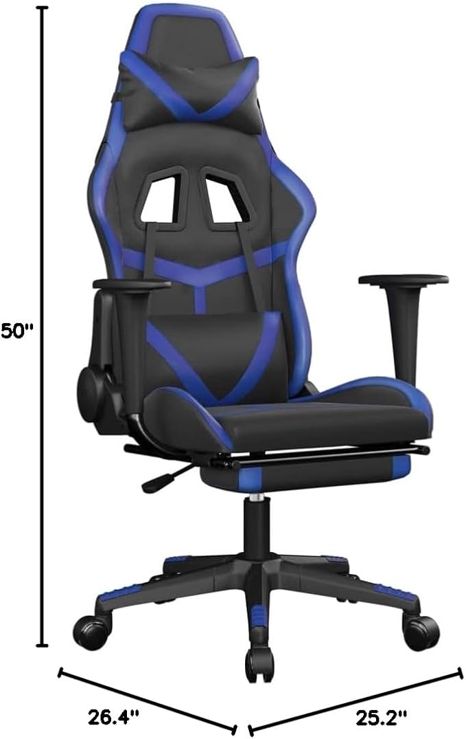 Faux Leather Massage Gaming Chair with FootrestComputer Game ChairMassage Office ChairErgonomic Desk Chair PC Gaming Chair for Adults Teens(Black&ampBlue) -AA