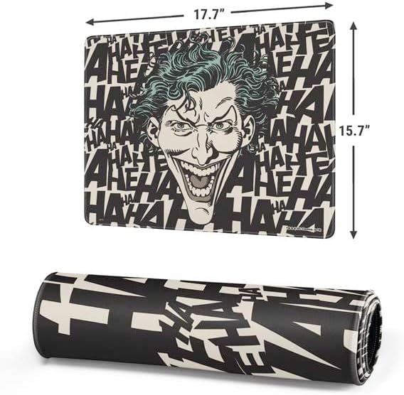 Skinit Medium Gaming Mouse Pad - Officially Licensed DC Comics The Joker Vintage Laughing Design with Stitched Edges Waterproof Non-Slip Rubber Base Desk Mat for Keyboard &amp Mouse