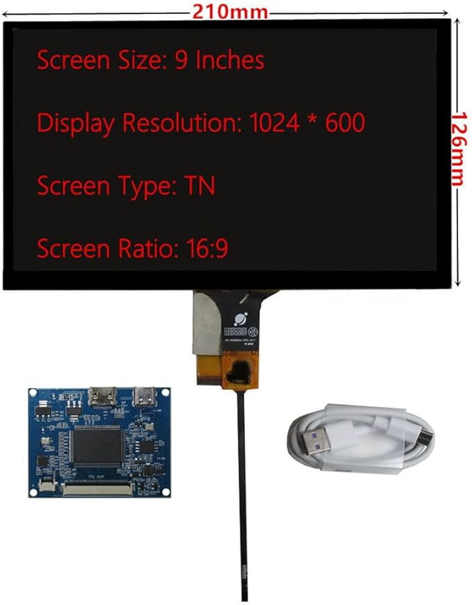 Generic 9 Inch 1024 * 600 LCD Display Screen Monitor HDMI-Compatible Driver Control Board Touchscreen DIY Computer Secondary Screen black 9GQ -touch-883