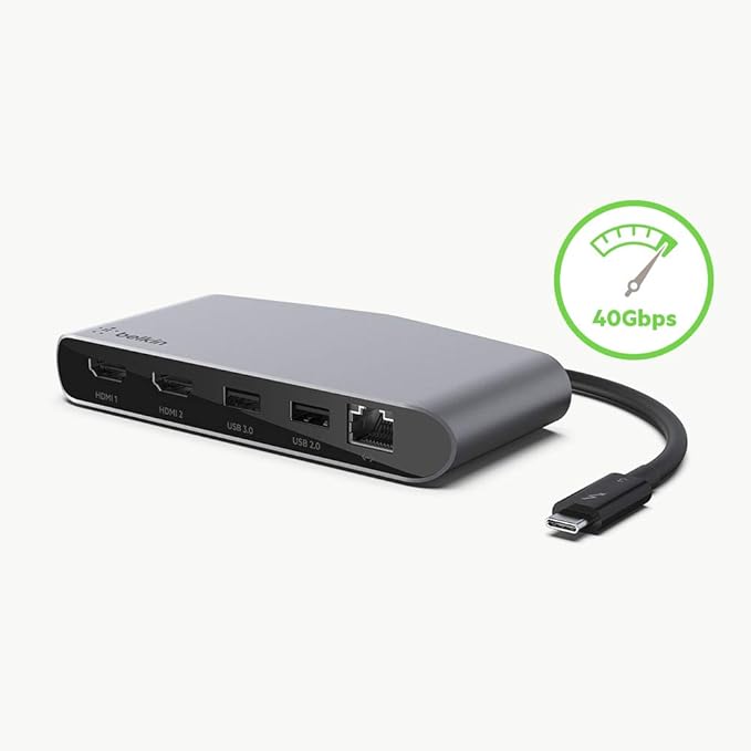 Belkin Thunderbolt 3 Dock Mini HD With Cable - Usb C Hub - Usb C Docking Station For Macos &amp Windows Dual 4K @60hz 40Gbps Transfer Speed With Ethernet Port BLACK