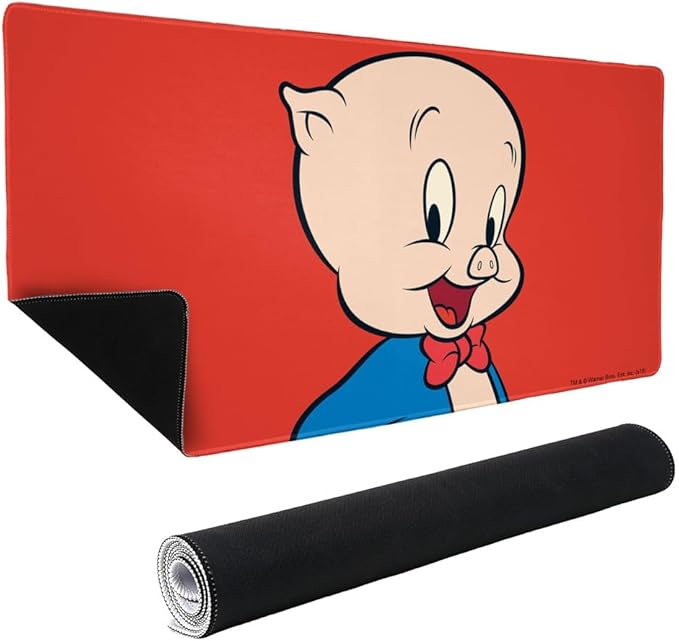 Looney Tunes Porky Pig Large Gaming Mouse Pad Desk Mat with Stitched Edges Non-Slip Base for Gamer Home and Office 31.5 x 15.7