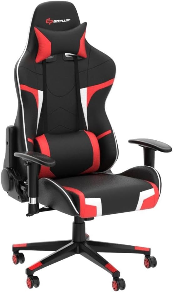 Goplus Gaming Massage Office Chair High Back PU Leather Adjustable Arms Headrest Ergonomic Reclining Racing Chair Rolling Swivel Executive Computer Chair