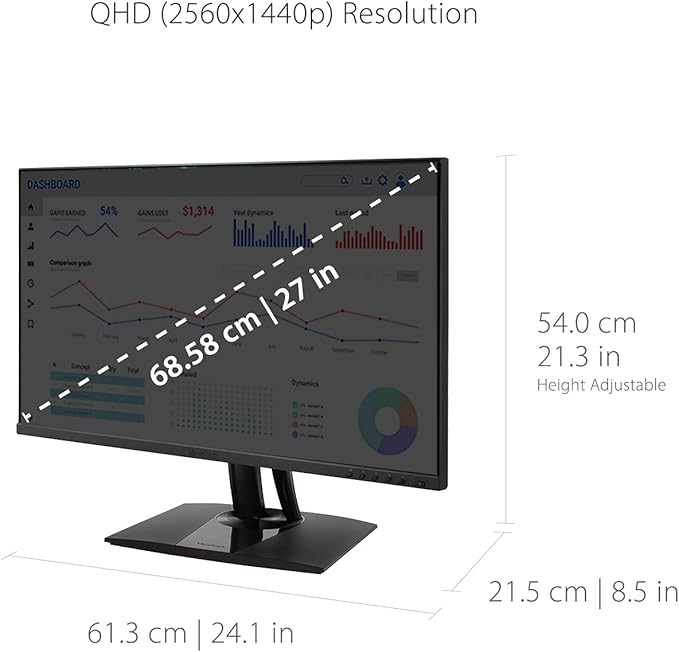 ViewSonic VP2756-2K 27 Inch IPS 1440p Ergonomic Monitor Color Accuracy Pantone Validated 60W USB C (Renewed)