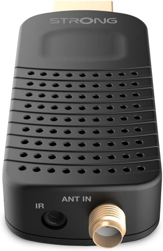 STRONG SRT82 Full HD DVB-T2 HDMI Stick DVB-T2 Decoder - HEVC265 Compatible - TV Receiver/Tuner with Recorder Function (HDMI SCART USB Dolby Digital Plus) - Black